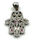 14K White Gold & Gemstones Diamond Khamsa Ornate Necklace